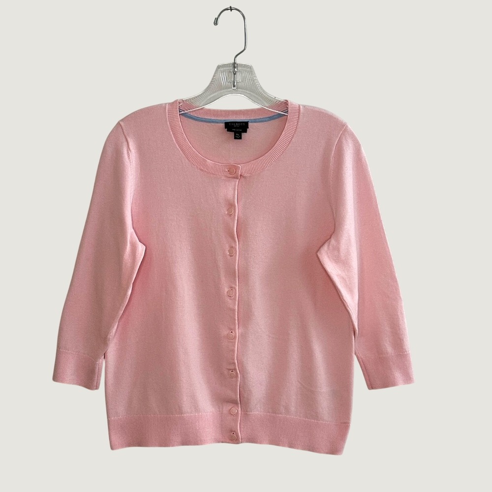 Talbots Women's Size MedPetite 3/4 Length Sleeve Pima Cotton Light Pink Cardigan